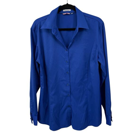 Esabel.C Satin Stretch Long Sleeve Button Up Shirt Colbalt Blue Women XL - Picture 3 of 10